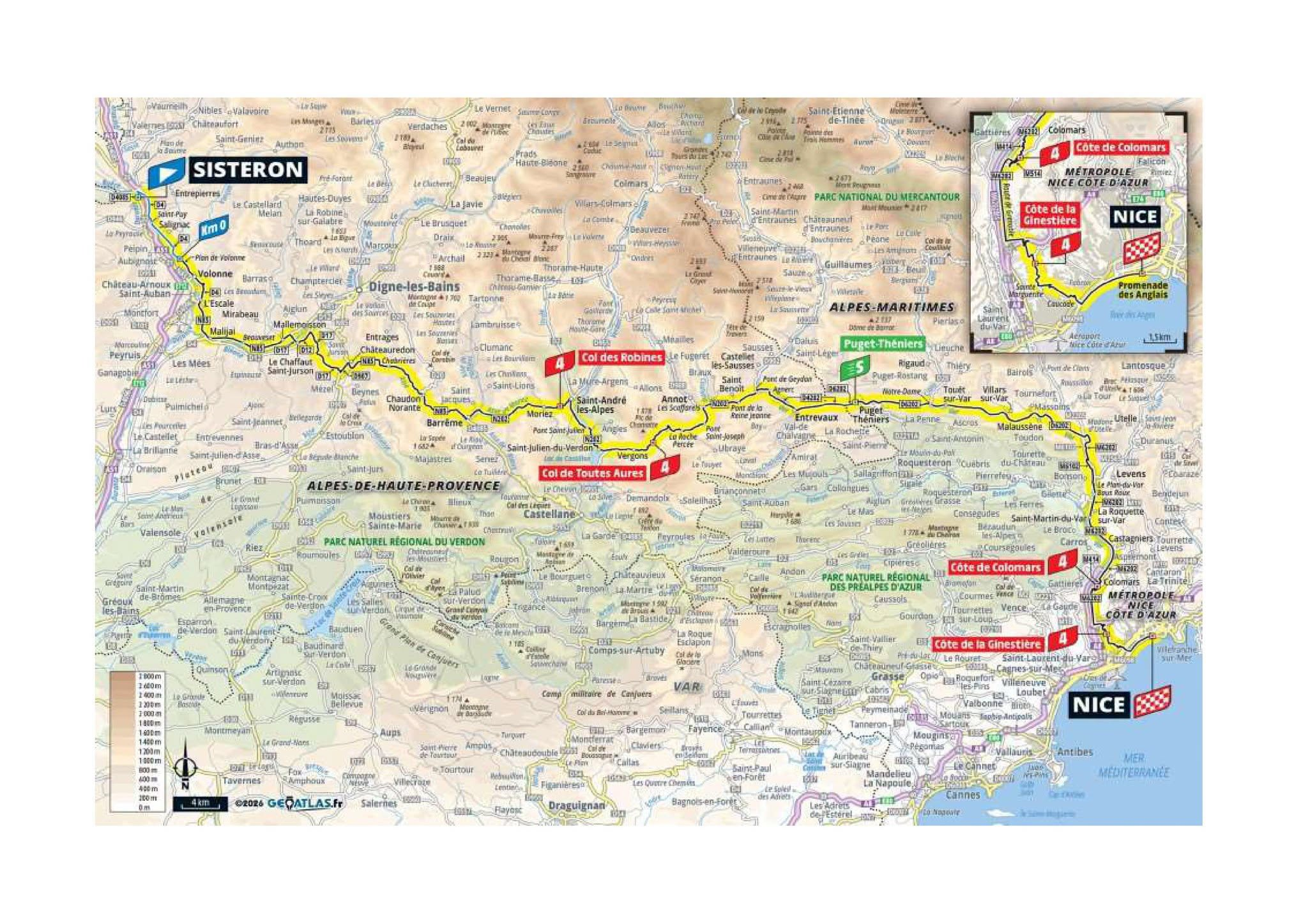 Carte du parcours Sisteron Nice de la 8e étape du Tour de France Femmes 2026